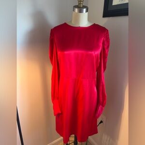 Closet London Red Satin Shift Dress US 8 Long Sleeve